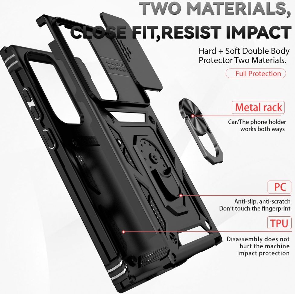 Samsung Galaxy S23 Ultra Hoesje Camera Slider en Kickstand Ring Zwart afbeelding 8