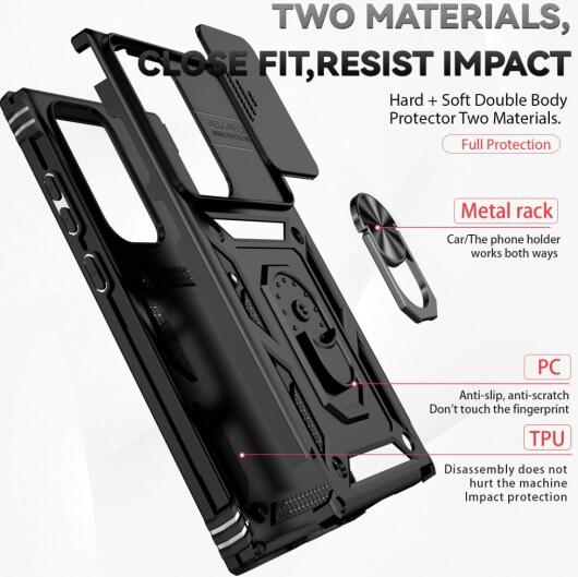 Samsung Galaxy S23 Ultra Hoesje Camera Slider en Kickstand Ring Zwart afbeelding 8