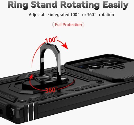 Samsung Galaxy S23 Ultra Hoesje Camera Slider en Kickstand Ring Zwart afbeelding 9