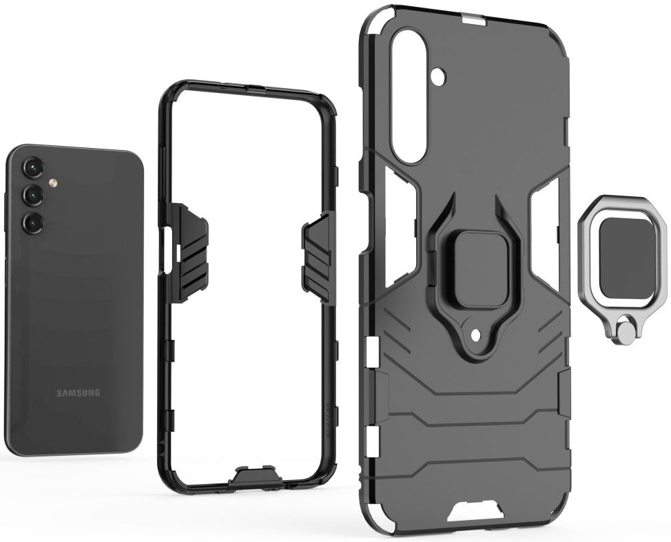 Samsung Galaxy A14 Hoesje Magnetische Kickstand Ring Zwart afbeelding 4