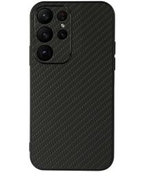 Samsung Galaxy S23 Ultra Hoesje Carbon Fiber Back Cover Zwart