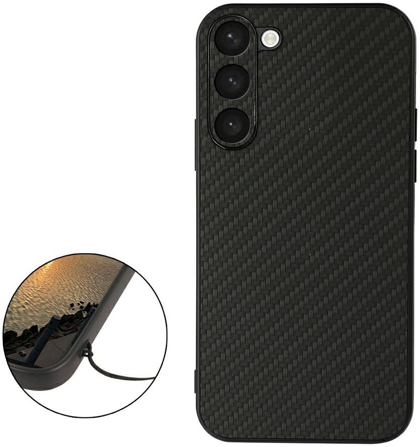 Samsung Galaxy S23 Hoesje Carbon Fiber Back Cover Zwart afbeelding 2