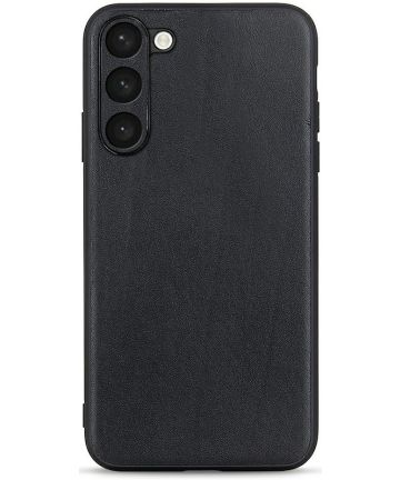 Samsung Galaxy S23 Hoesje Back Cover met Kunstleer Coating Zwart Hoesjes