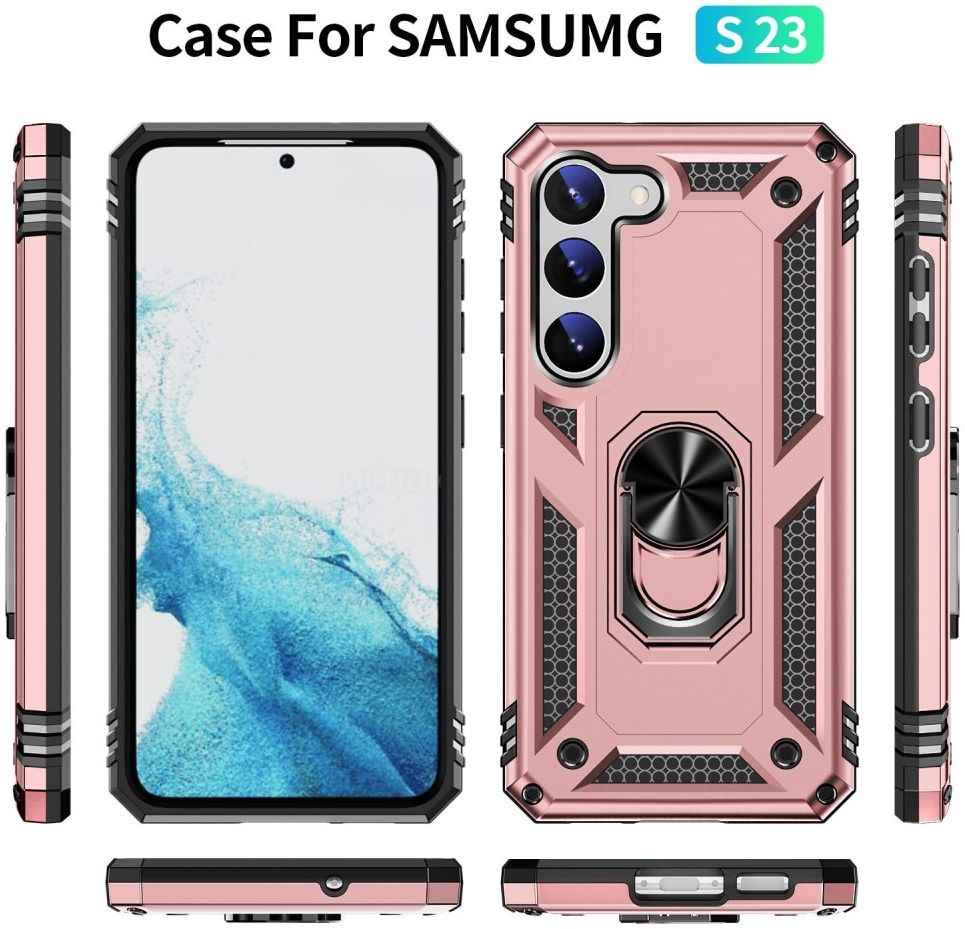 Samsung Galaxy S23 Hoesje Magnetische Kickstand met Ring Roze Goud afbeelding 7