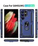 Samsung Galaxy S23 Ultra Hoesje met Magnetische Kickstand Ring Blauw