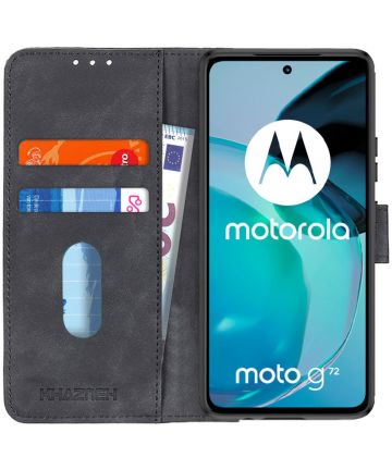 KHAZNEH Motorola Moto G72 Hoesje Retro Wallet Book Case Zwart Hoesjes