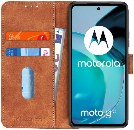 KHAZNEH Motorola  Moto G72 Hoesje Retro Wallet Book Case Bruin afbeelding 1
