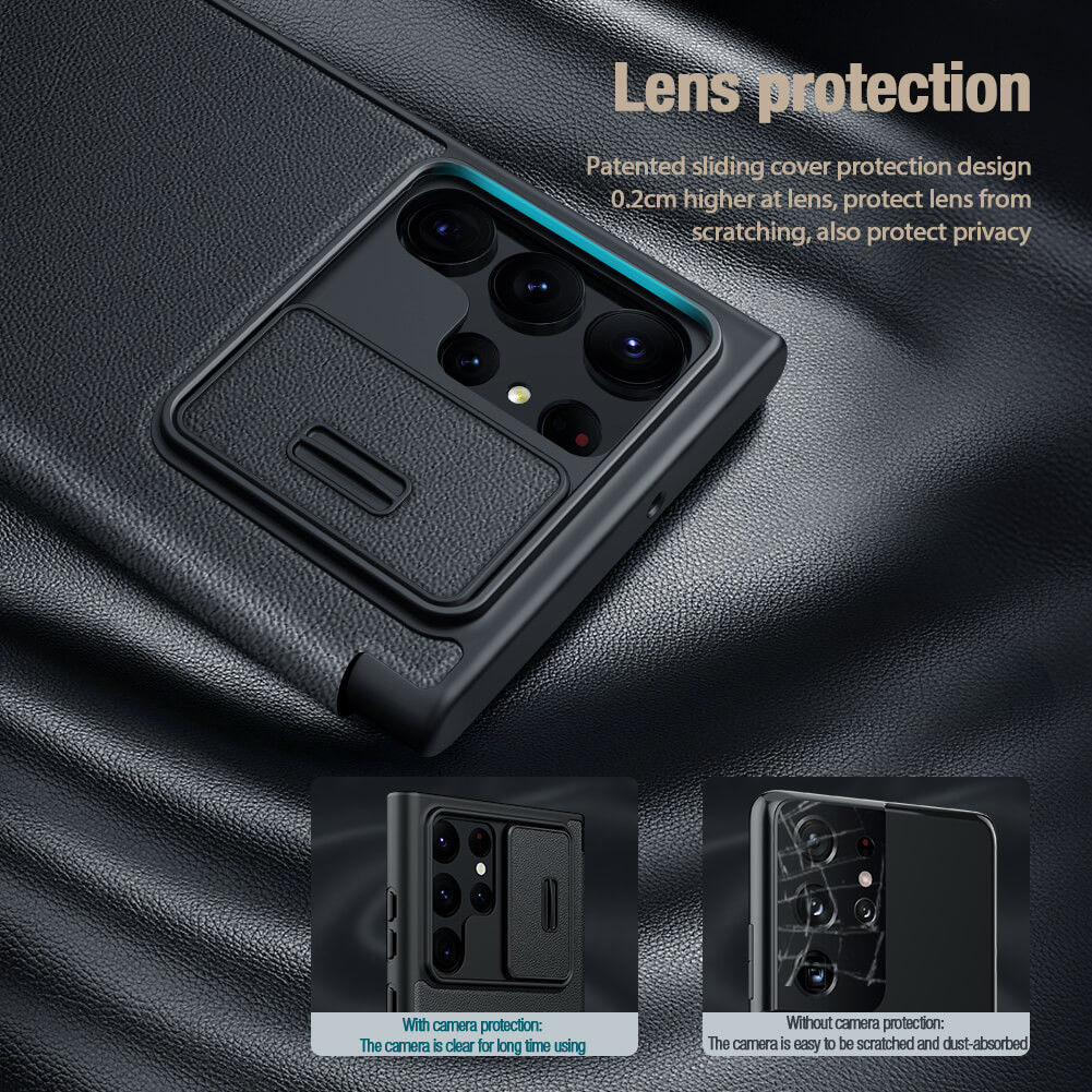 Nillkin Qin Pro Leather Samsung Galaxy S23 Ultra Hoesje Slider Zwart afbeelding 3