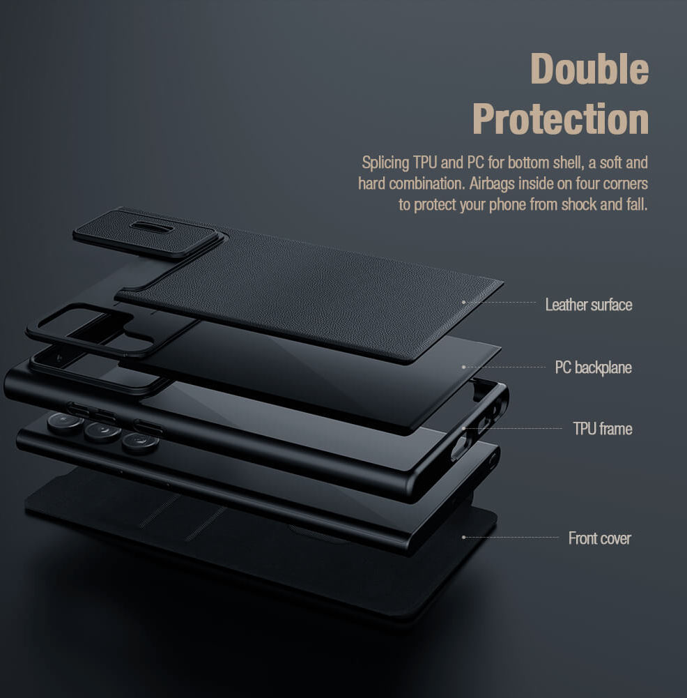 Nillkin Qin Pro Leather Samsung Galaxy S23 Ultra Hoesje Slider Zwart afbeelding 8