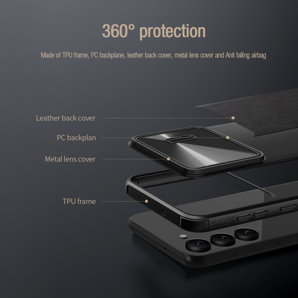 Nillkin Leather Samsung Galaxy S23 Hoesje met Camera Slider Zwart afbeelding 4
