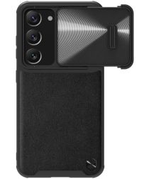 Nillkin Leather Samsung Galaxy S23 Plus Hoesje met Camera Slider Zwart