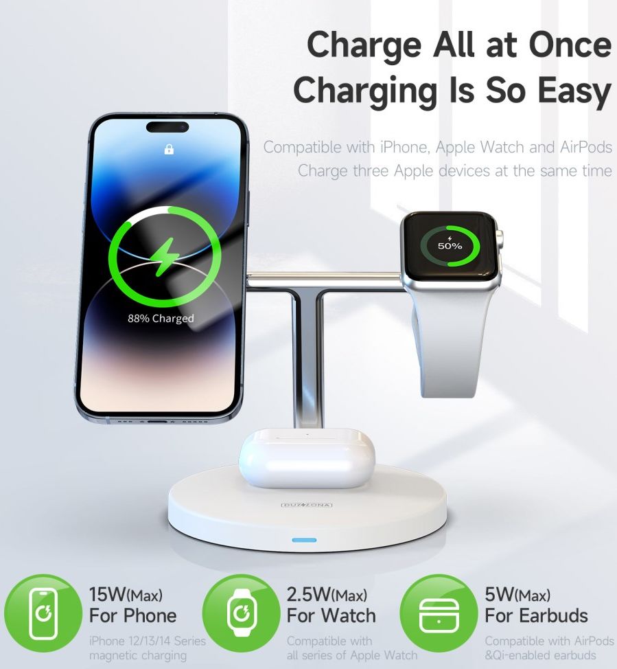 Duzzona Draadloze MagSafe Oplader 15W iPhone/AirPods/Apple Watch afbeelding 3