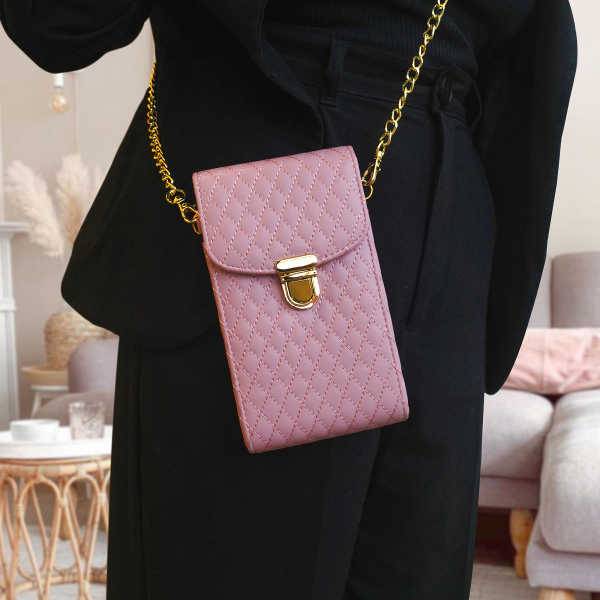Universeel Crossbody Telefoontasje - Smartphone Schoudertasje Roze afbeelding 2