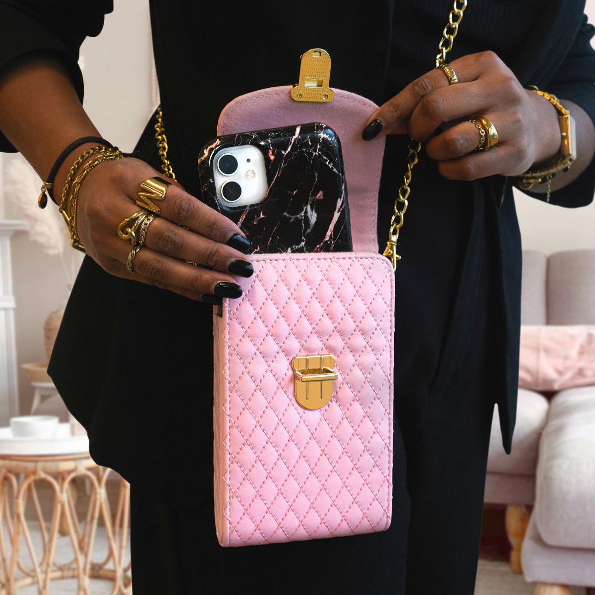 Universeel Crossbody Telefoontasje - Smartphone Schoudertasje Roze afbeelding 4