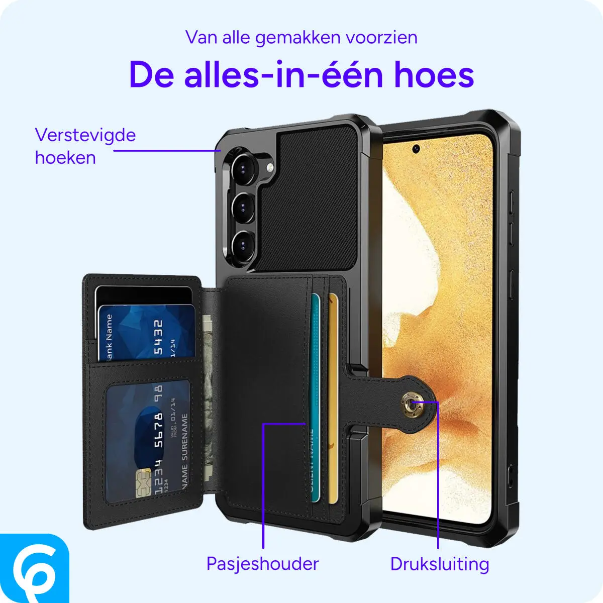 Samsung Galaxy S23 3 in 1 Back Cover Portemonnee Hoesje Zwart afbeelding 2