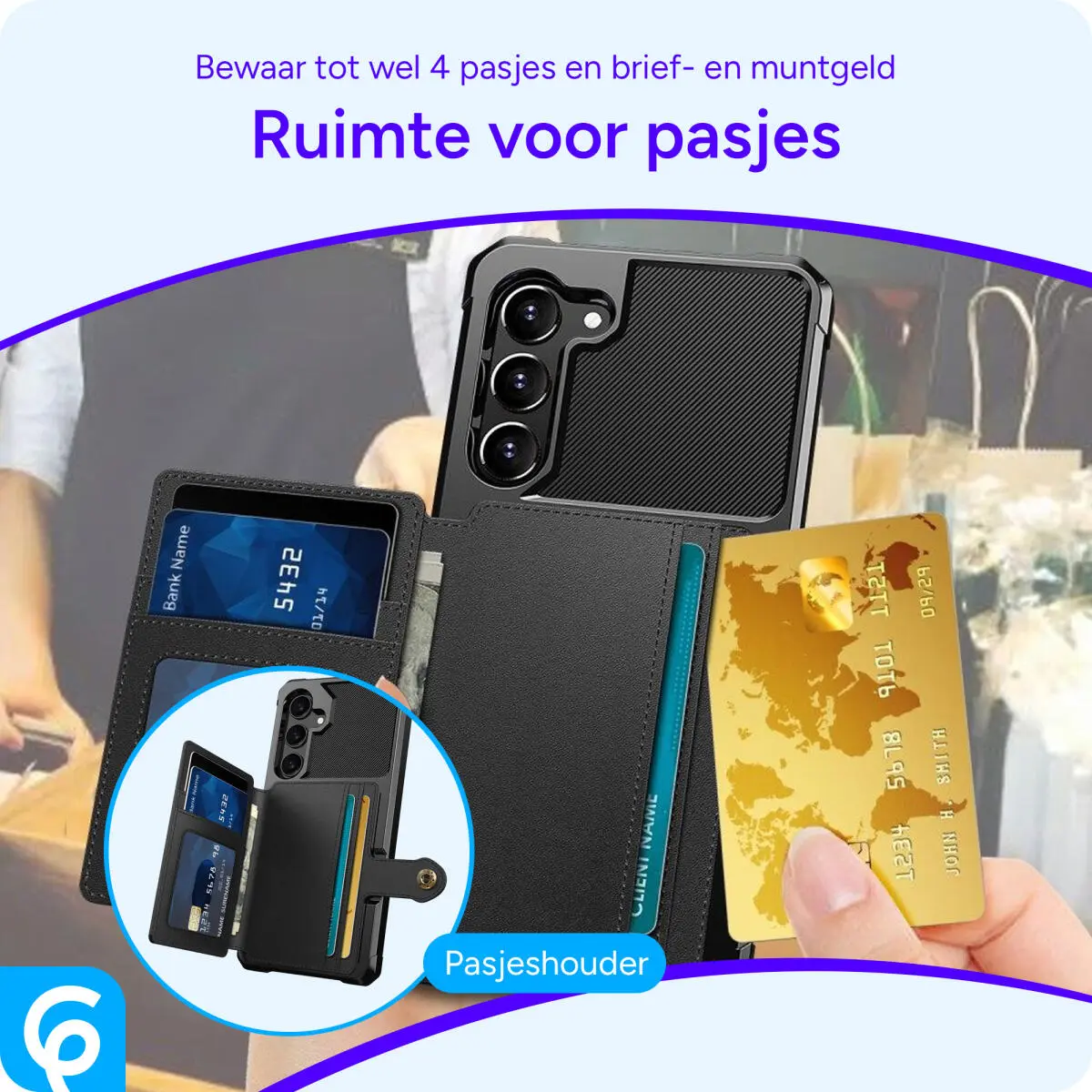 Samsung Galaxy S23 3 in 1 Back Cover Portemonnee Hoesje Zwart afbeelding 3