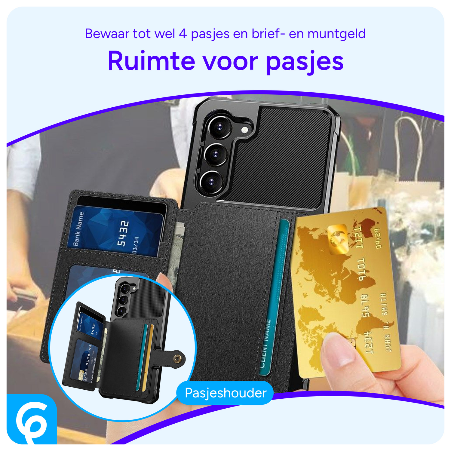 Samsung S23 Plus 3 in 1 Back Cover Portemonnee Hoesje Zwart afbeelding 2