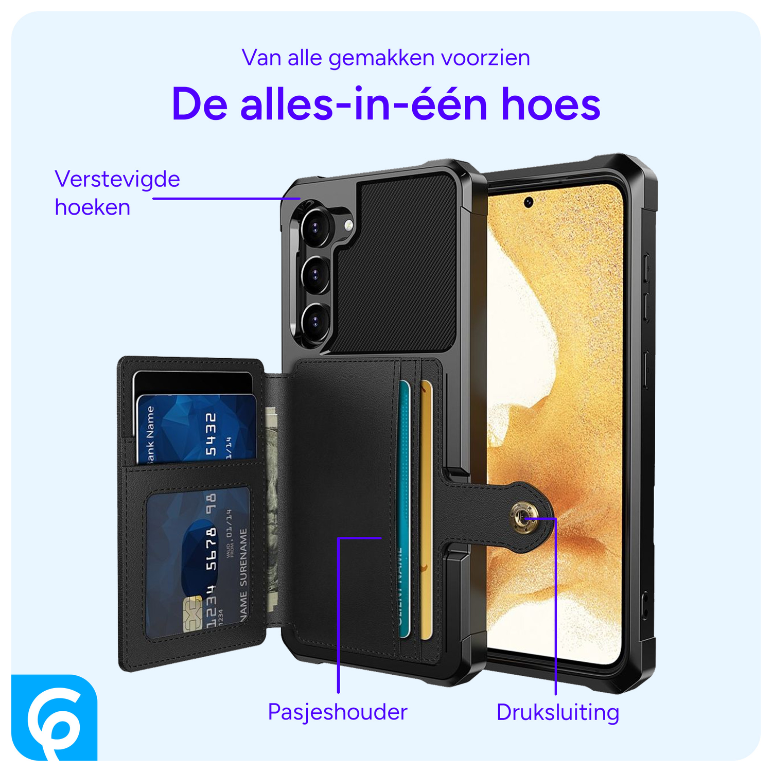 Samsung S23 Plus 3 in 1 Back Cover Portemonnee Hoesje Zwart afbeelding 4