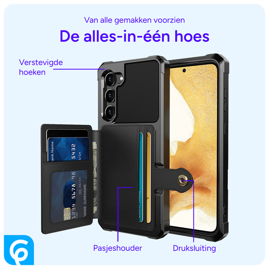 Samsung S23 Plus 3 in 1 Back Cover Portemonnee Hoesje Zwart afbeelding 4