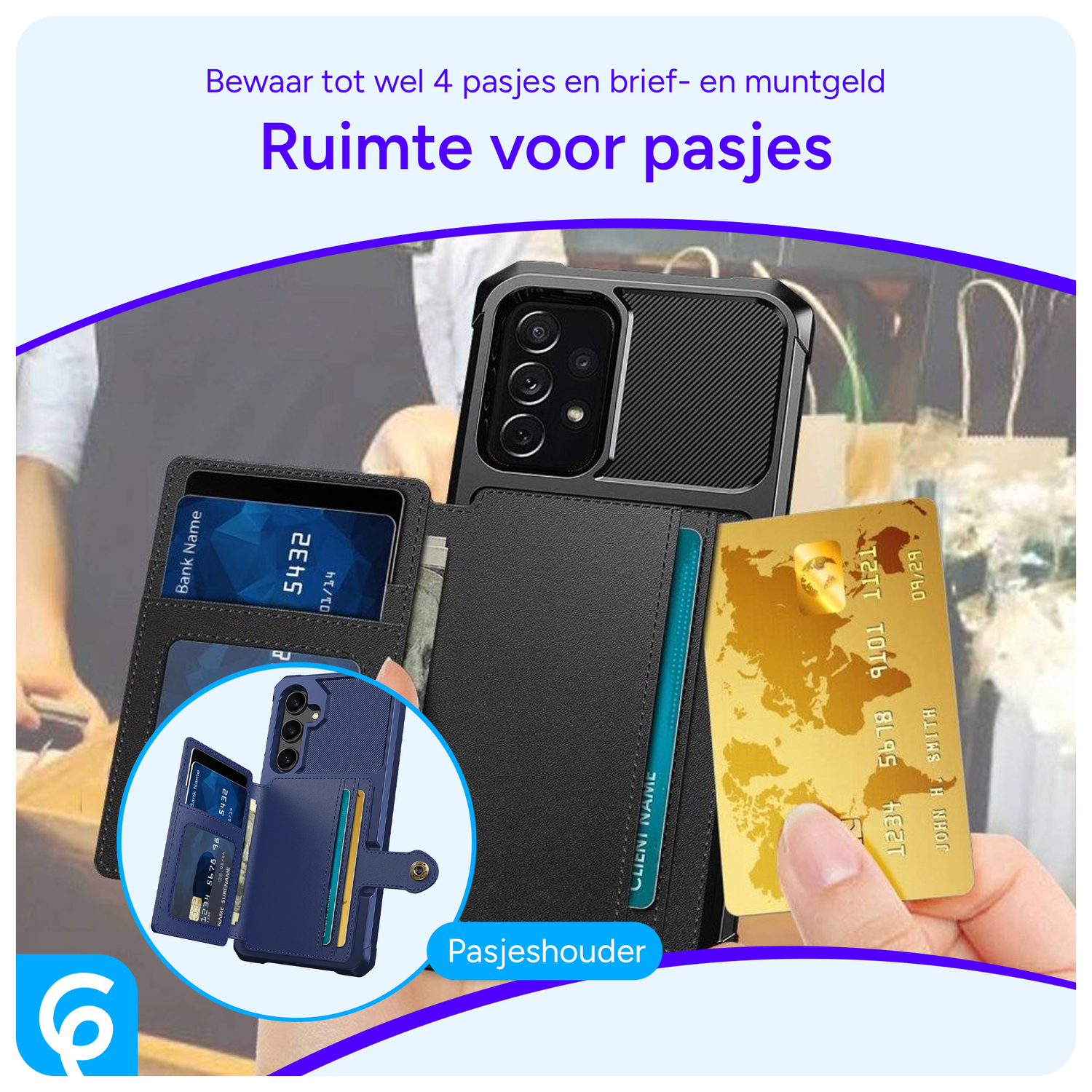 Samsung Galaxy A53 3 in 1 Back Cover Portemonnee Hoesje Zwart afbeelding 3