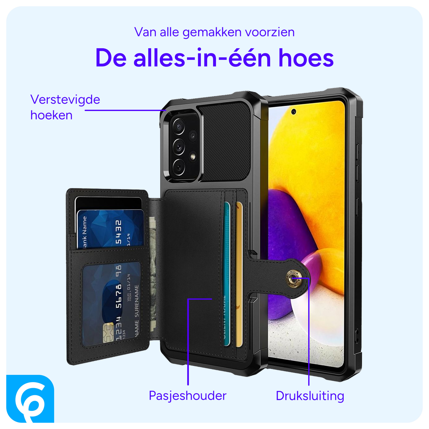 Samsung Galaxy A53 3 in 1 Back Cover Portemonnee Hoesje Zwart afbeelding 2