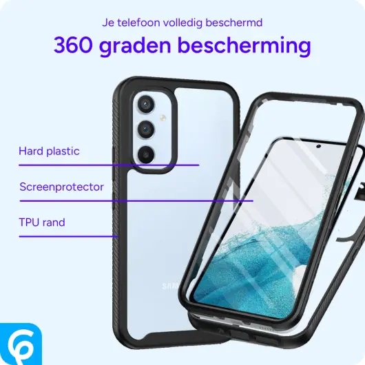Samsung Galaxy A54 Hoesje Full Protect 360° Cover Hybride Zwart afbeelding 4