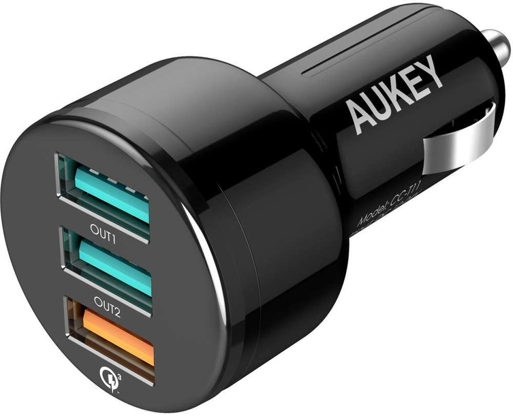Aukey CC-T11 Quick Charge 3.0 Trio Port Car Charger Zwart afbeelding 1
