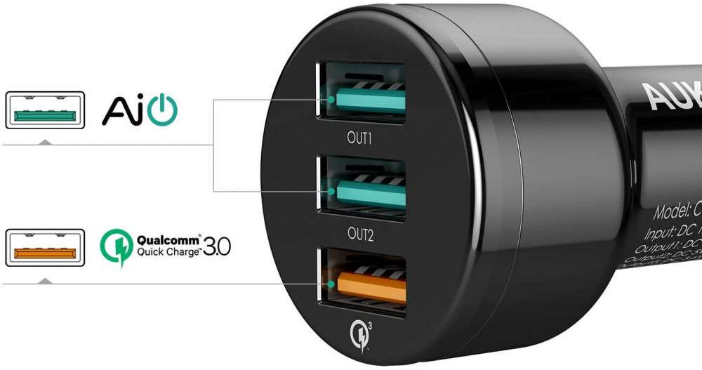 Aukey CC-T11 Quick Charge 3.0 Trio Port Car Charger Zwart afbeelding 2