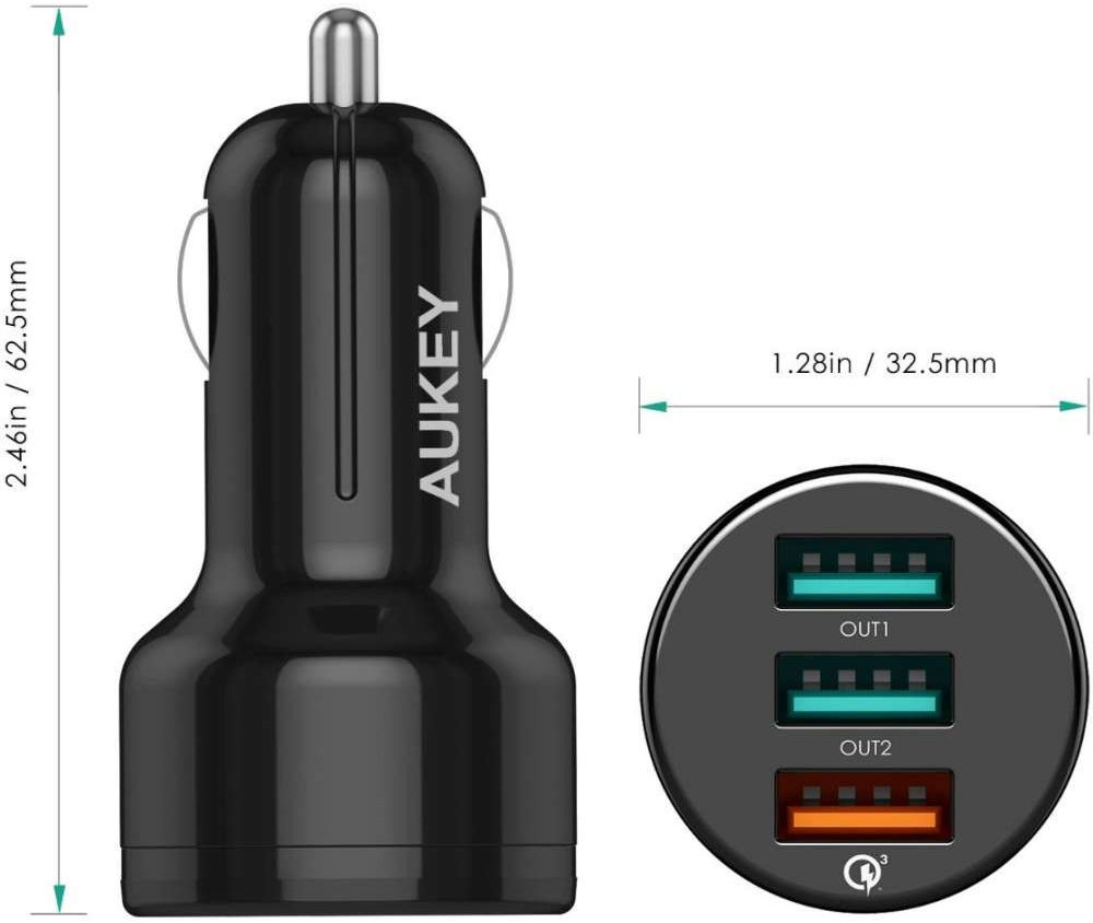 Aukey CC-T11 Quick Charge 3.0 Trio Port Car Charger Zwart afbeelding 6