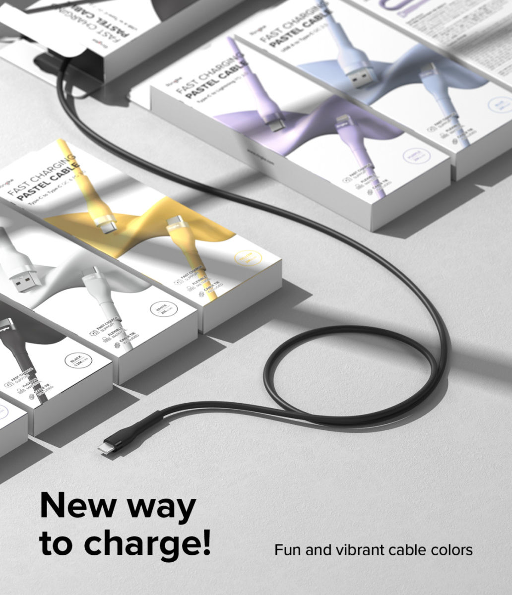 Ringke Pastel 2.4A USB-A naar USB-C Snellaad Kabel 12W 1.2 Meter Zwart afbeelding 10