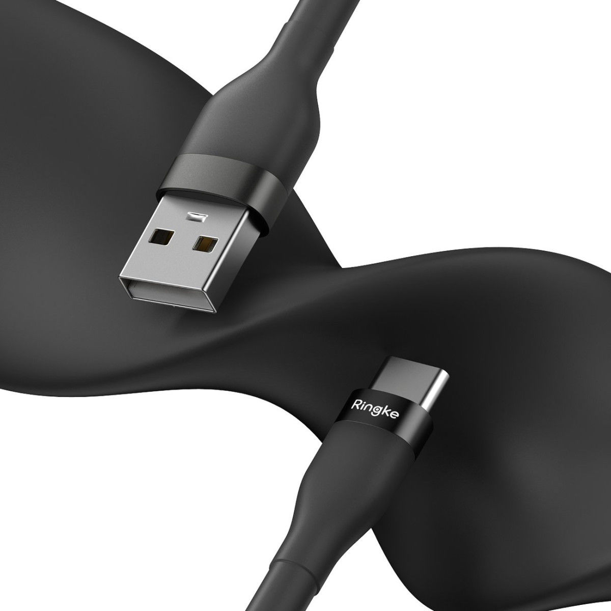 Ringke Pastel 2.4A USB-A naar USB-C Snellaad Kabel 12W 1.2 Meter Zwart afbeelding 2