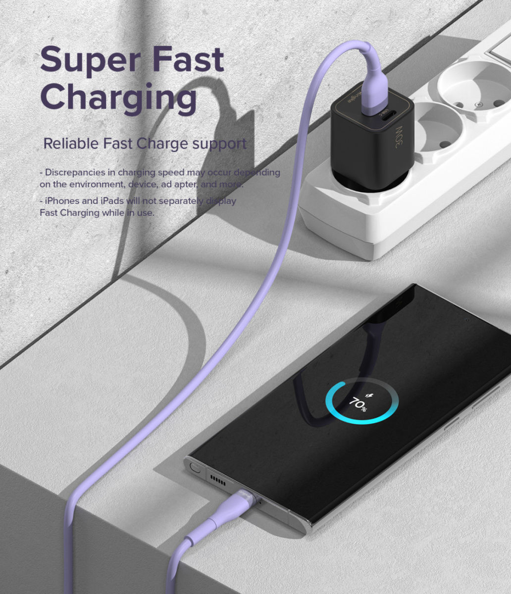 Ringke Pastel 2.4A USB-A naar USB-C Snellaad Kabel 12W 1.2 Meter Zwart afbeelding 3