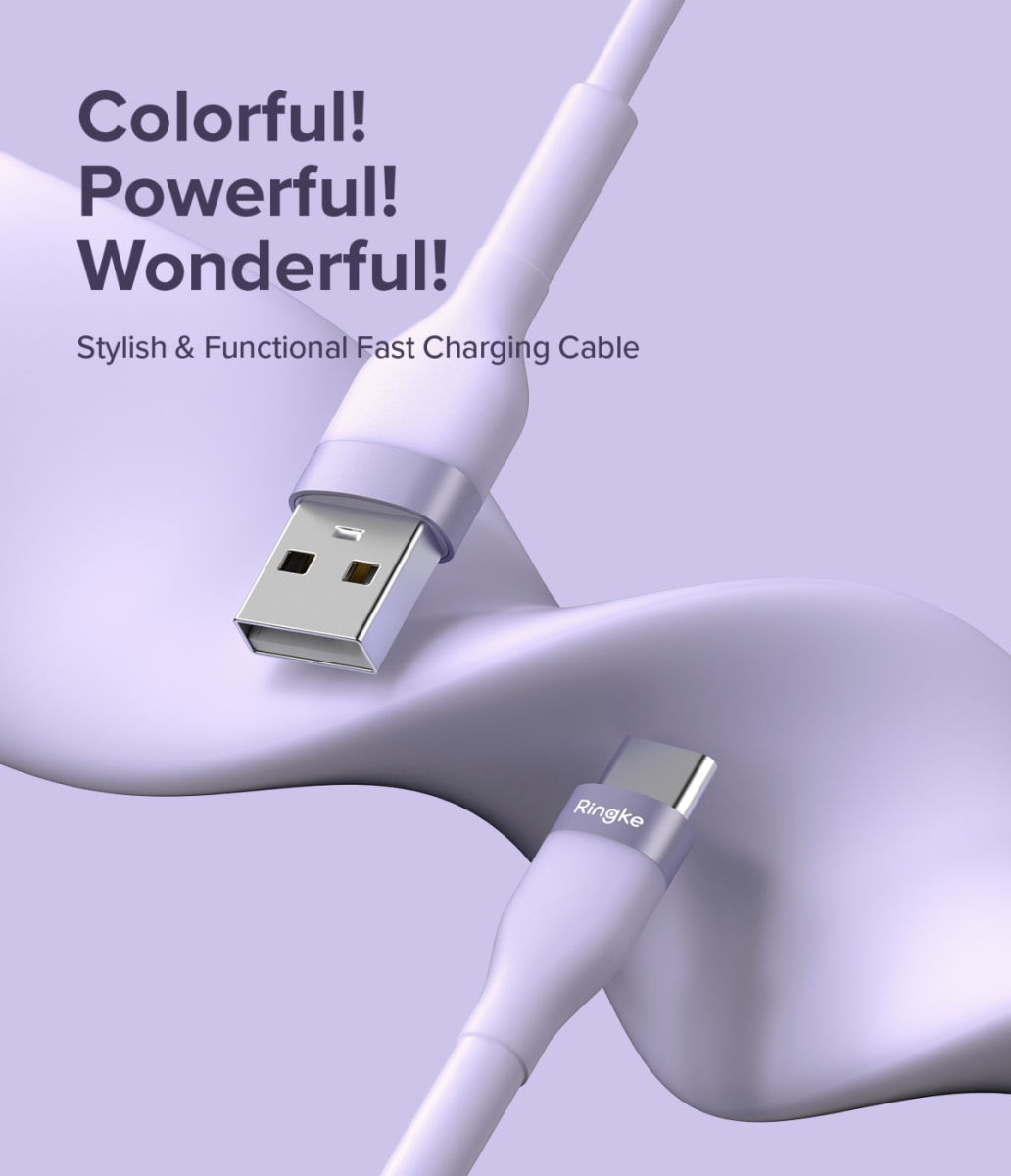 Ringke Pastel 2.4A USB-A naar USB-C Snellaad Kabel 12W 1.2 Meter Zwart afbeelding 9