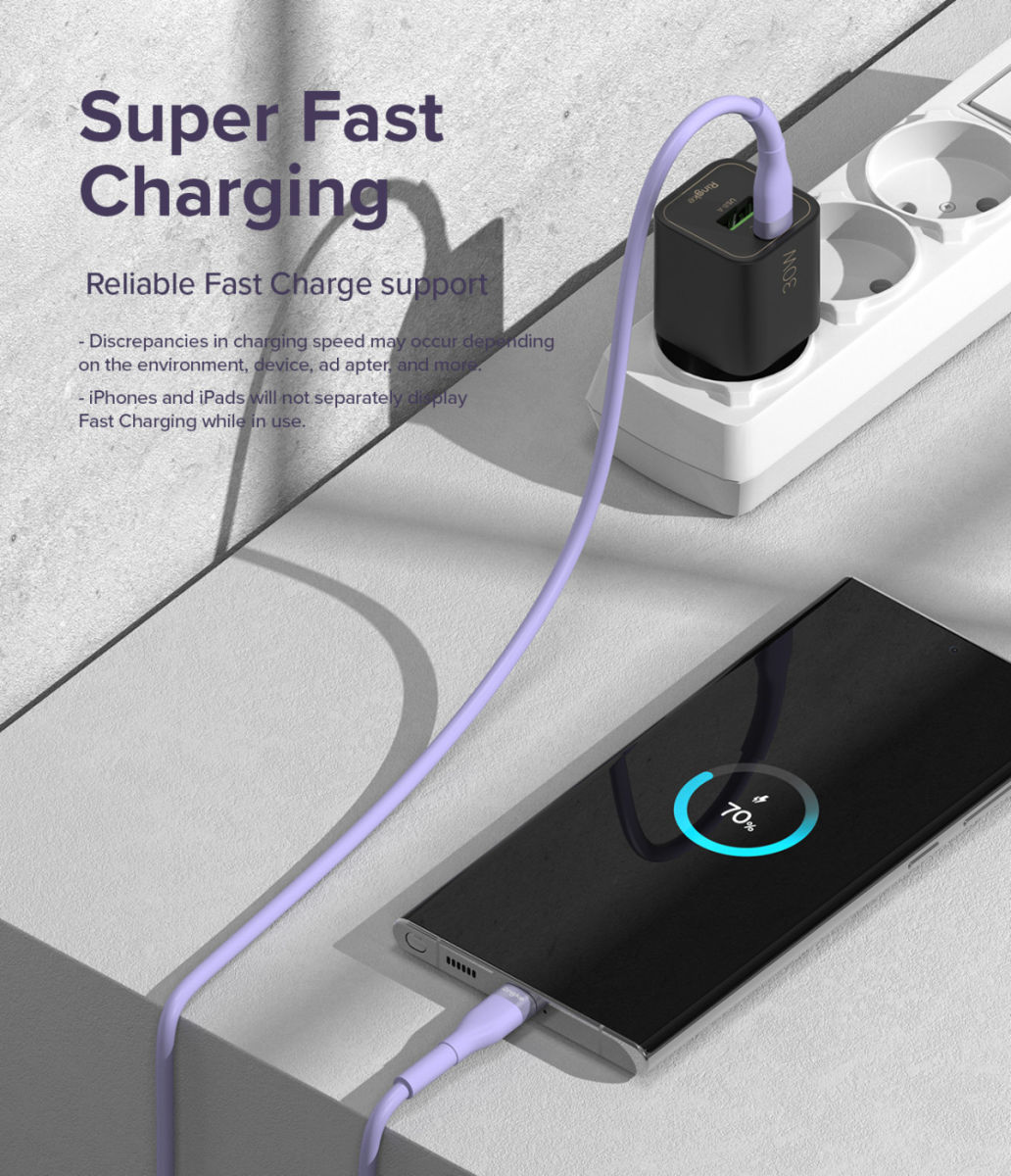 Ringke Pastel 3A USB-C Snellaad Kabel PD 3.0 en QC 3.0 60W 1.2M Zwart afbeelding 4