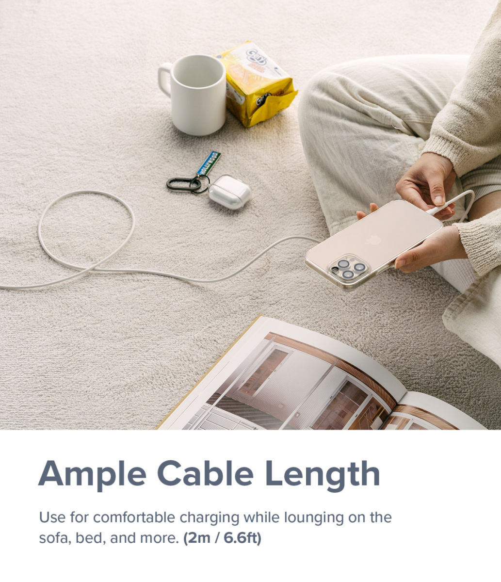 Ringke Pastel 3A USB-C Snellaad Kabel PD 3.0 en QC 3.0 60W 2M Wit afbeelding 5