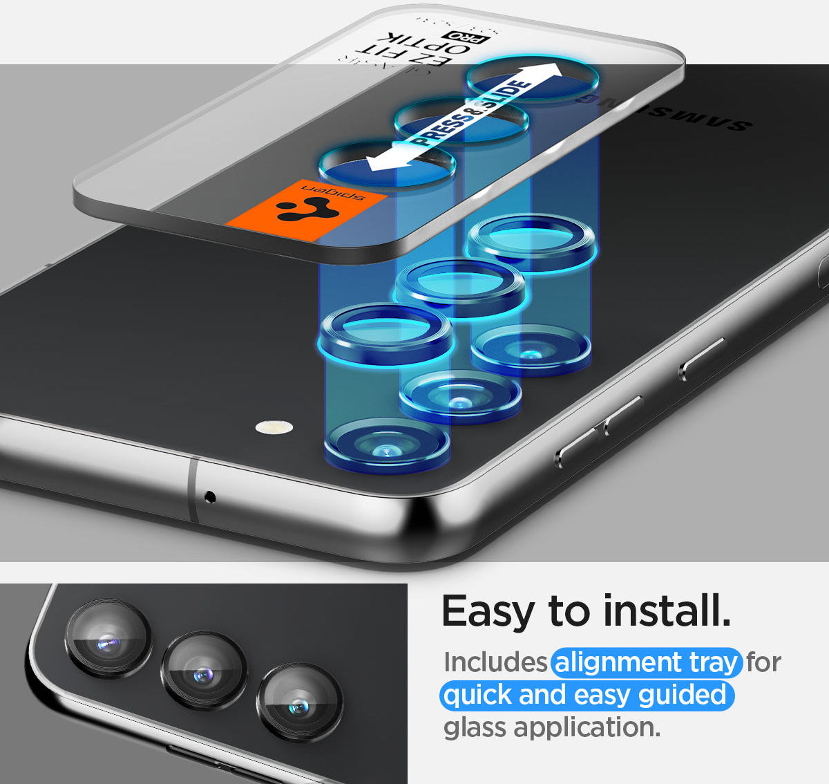 Spigen Optik Samsung Galaxy S23/S23 Plus Camera Lens Protector 2-Pack afbeelding 3