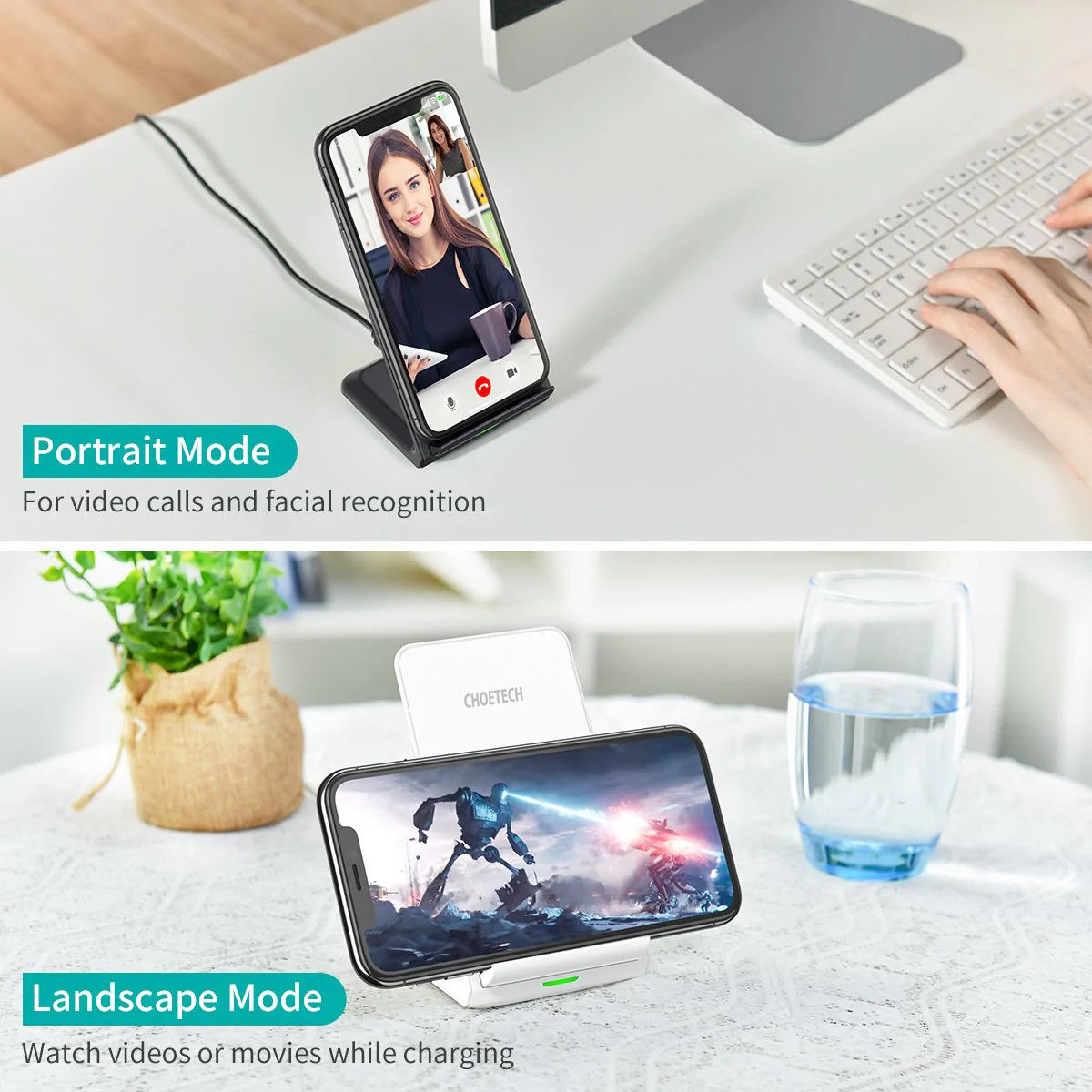 Choetech Wireless Charging Stand Bureau Houder 10W Zwart/Wit (2-Pack) afbeelding 6