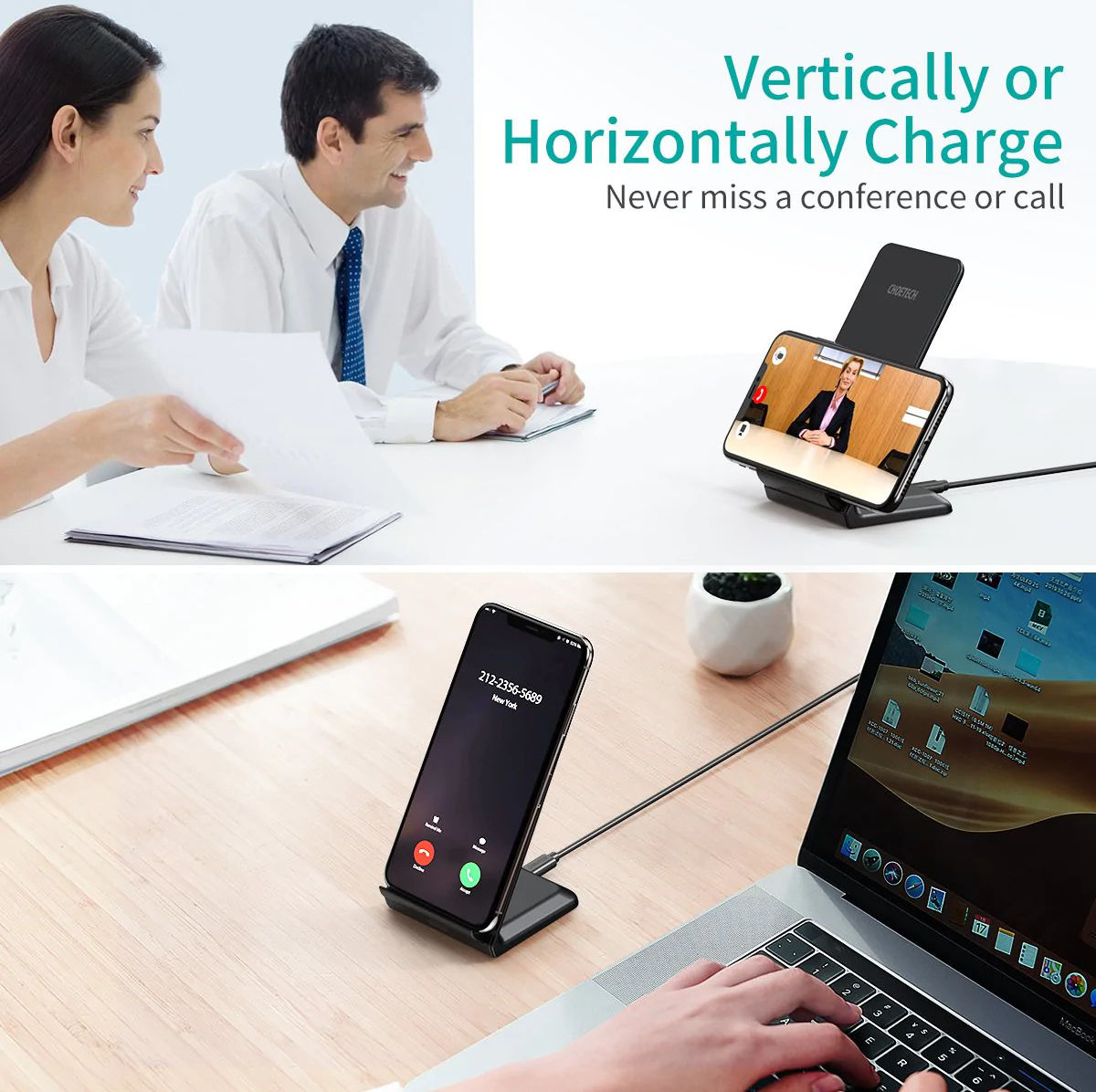 Choetech Wireless Charging Stand Bureau Houder 10W Zwart/Wit (2-Pack) afbeelding 7