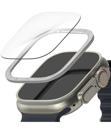 Ringke Apple Watch Ultra/Ultra 2 Bezel Styling Zilver + Tempered Glass Screen Protectors