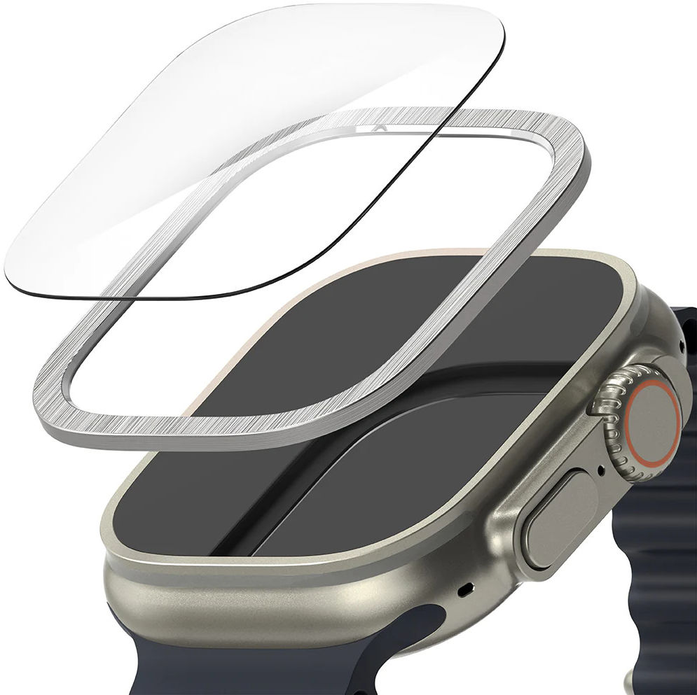 Ringke Apple Watch Ultra/Ultra 2 Bezel Styling Zilver + Tempered Glass afbeelding 1