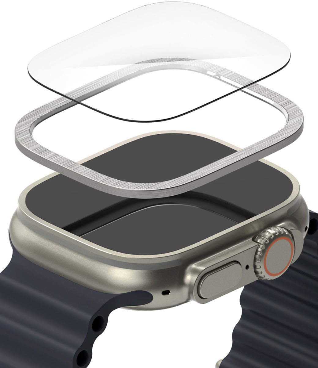 Ringke Apple Watch Ultra/Ultra 2 Bezel Styling Zilver + Tempered Glass afbeelding 2