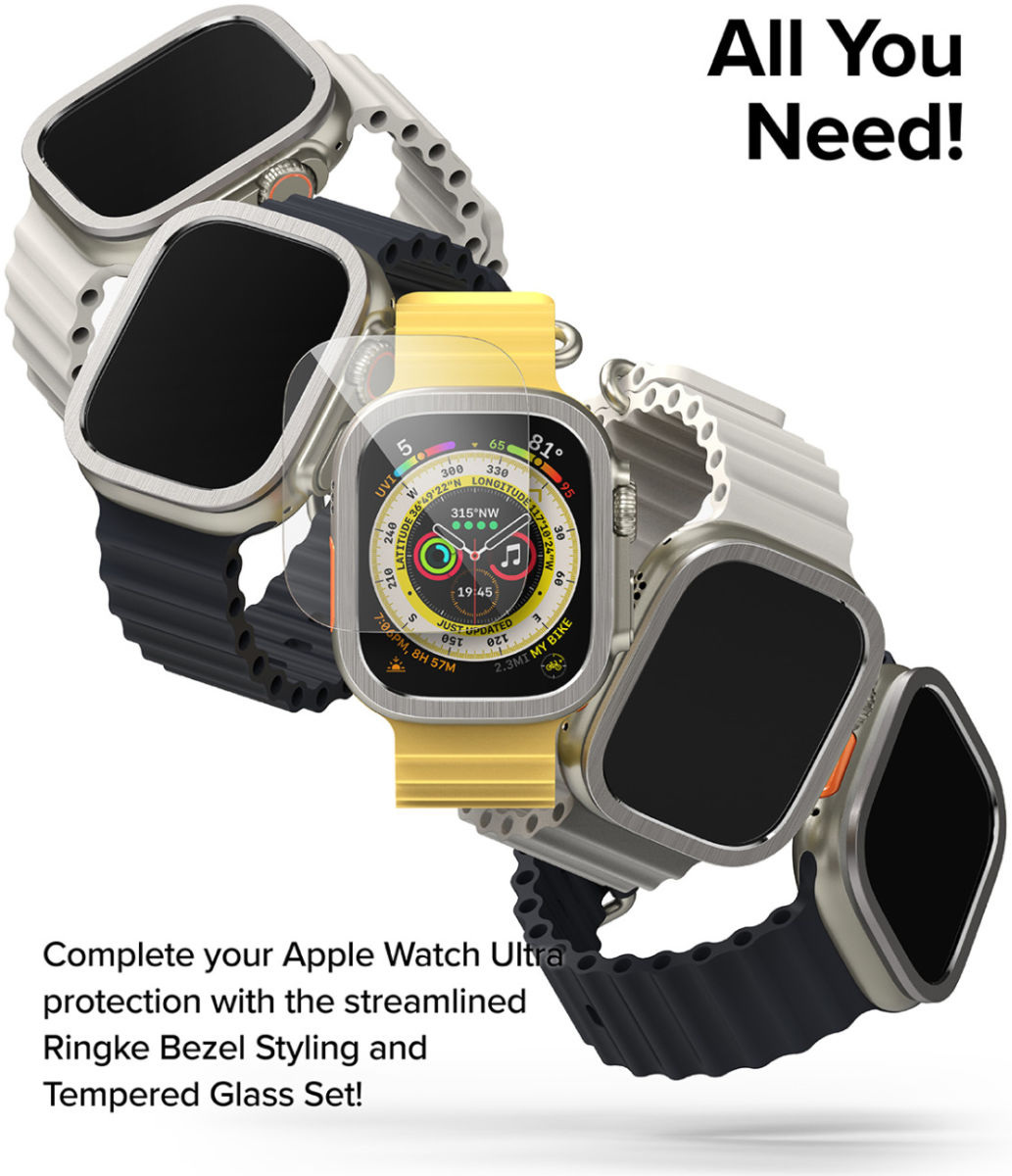Ringke - Apple Watch Ultra/Ultra 2 Bezel Styling Zwart + Tempered Glass afbeelding 12
