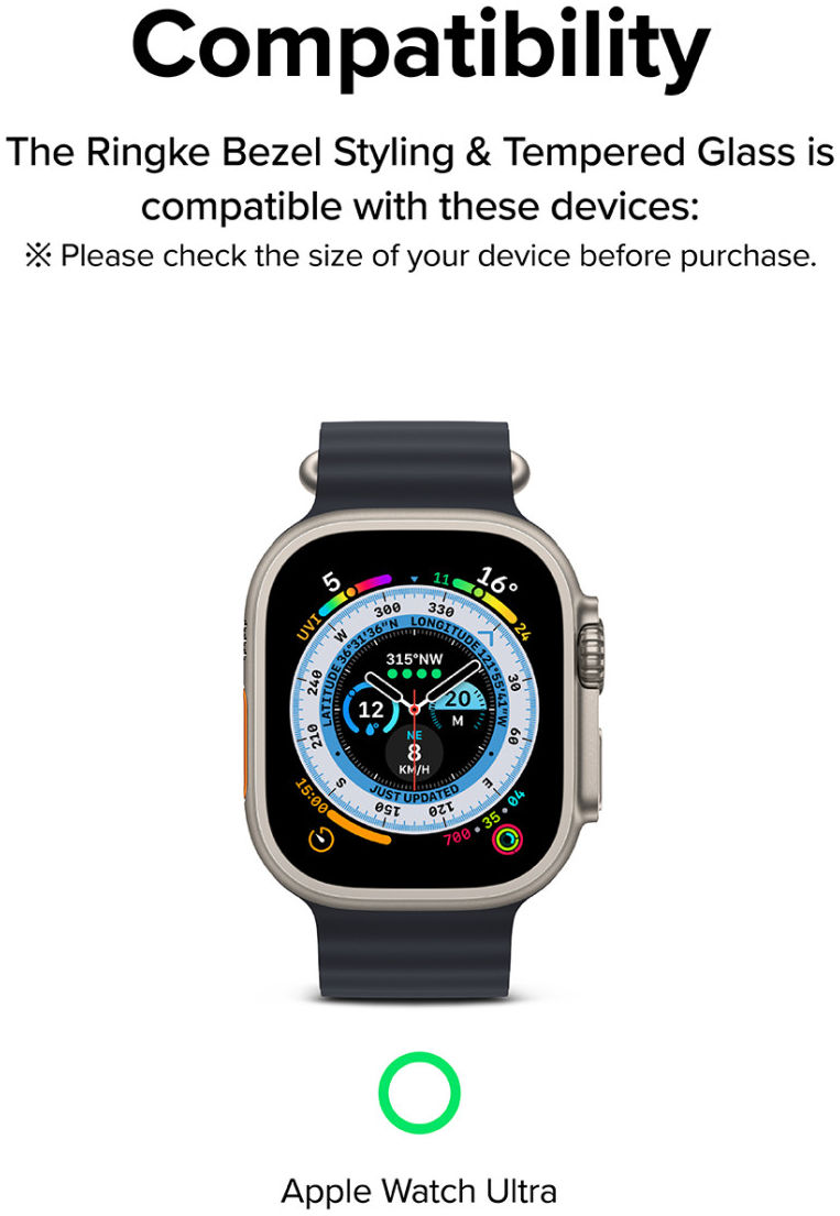 Ringke - Apple Watch Ultra/Ultra 2 Bezel Styling Zwart + Tempered Glass afbeelding 13