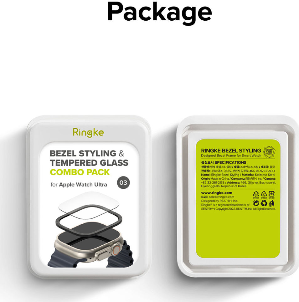 Ringke - Apple Watch Ultra/Ultra 2 Bezel Styling Zwart + Tempered Glass afbeelding 16