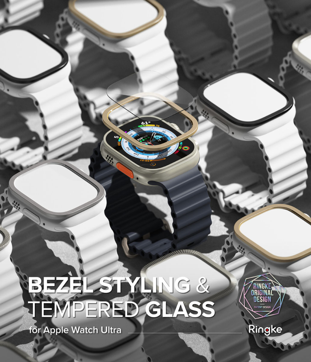 Ringke - Apple Watch Ultra/Ultra 2 Bezel Styling Zwart + Tempered Glass afbeelding 17