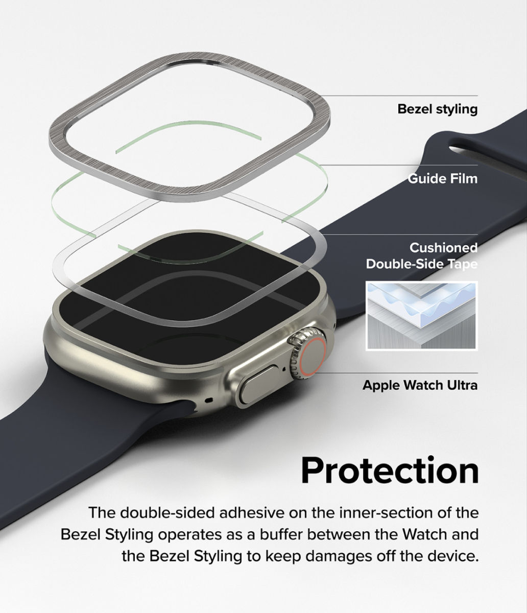 Ringke - Apple Watch Ultra/Ultra 2 Bezel Styling Zwart + Tempered Glass afbeelding 4