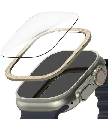 Ringke - Apple Watch Ultra/Ultra 2 Bezel Styling Goud + Tempered Glass Screen Protectors