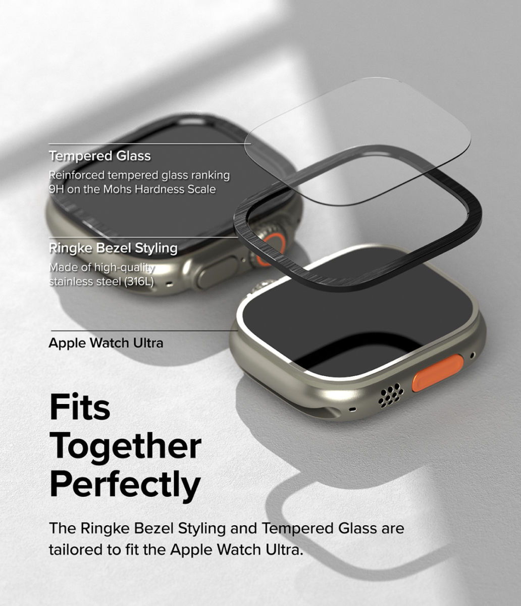 Ringke - Apple Watch Ultra/Ultra 2 Bezel Styling Goud + Tempered Glass afbeelding 3