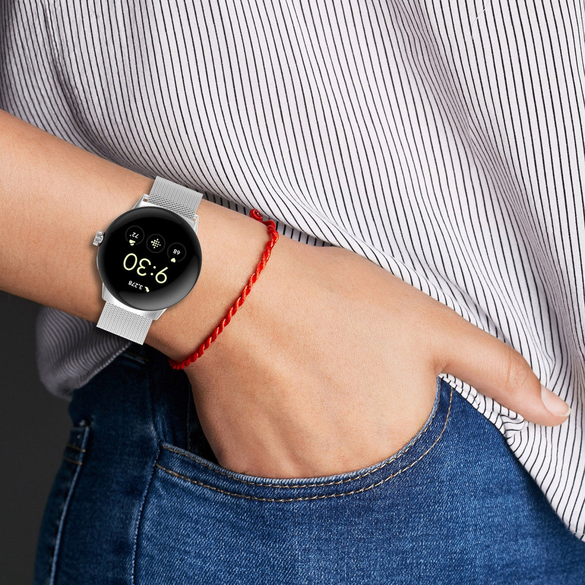 Google Pixel Watch Bandje Milanese Staal met Magneetsluiting Roze Goud afbeelding 3