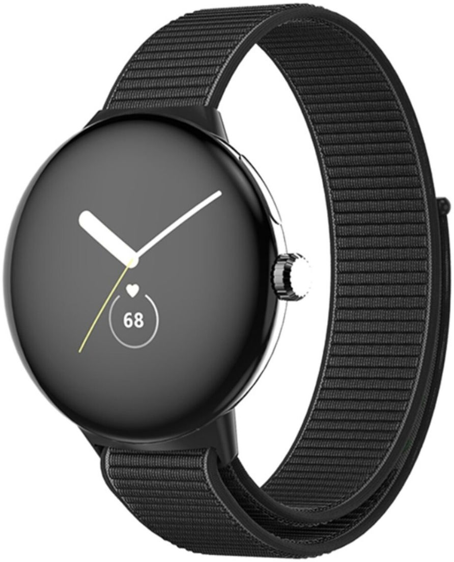 Google Pixel Watch / Watch 2 Bandje Nylon Klittenband Sluiting Zwart afbeelding 1